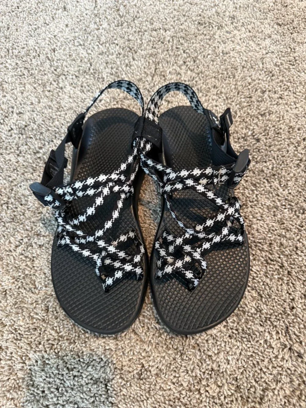 Chaco Black and White Patterned Strap Sandals